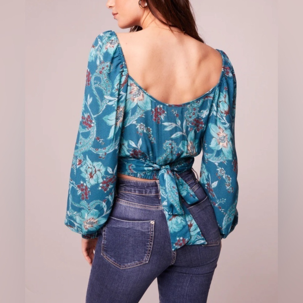 BOG Band of the Free SYBILLE Teal Floral Crossover Crop Top Womens Sz Large NWT - Picture 2 of 13